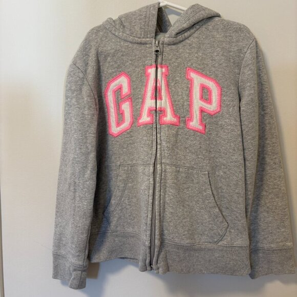 GAP Kids Grey & Pink Zip Up Hooded Hoodie Sweater Girl Size M - Picture 2 of 6